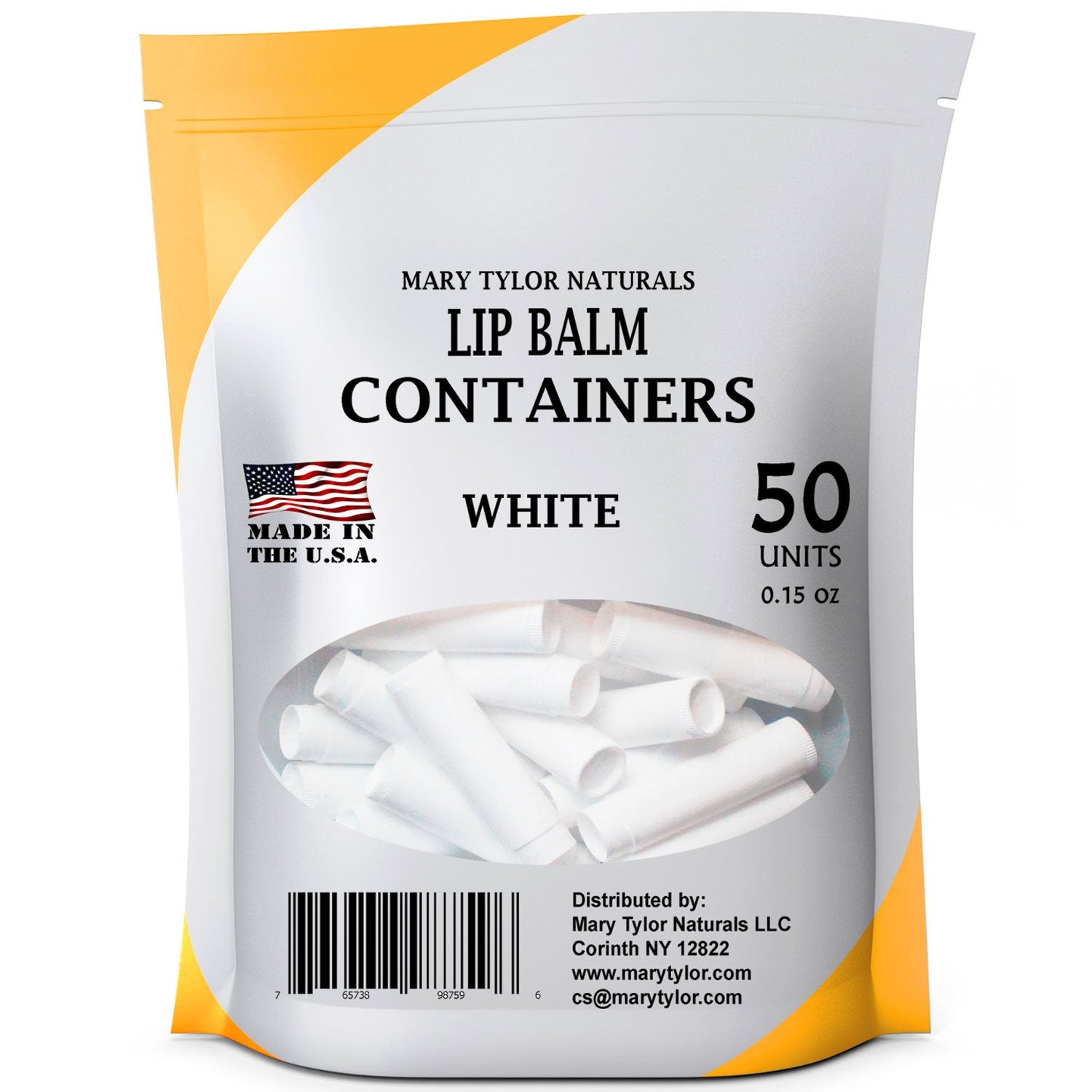 Mary Tylor Naturals lip balm container white cap close-up for DIY lip balms and sticks.