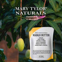 Mary Tylor Naturals mango butter texture close-up highlights creamy, fast-absorbing hydration.