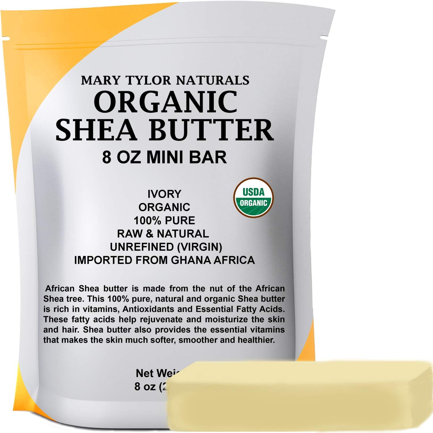 Mary Tylor Naturals Organic Shea Butter 8oz jar close-up for skin hydration