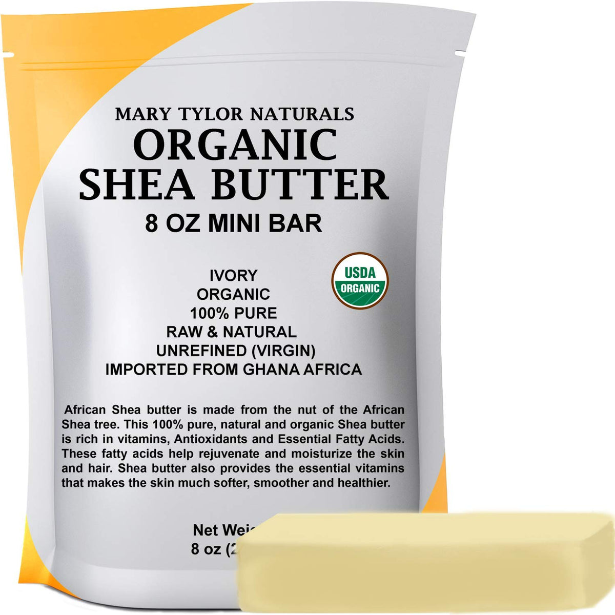 Mary Tylor Naturals Organic Shea Butter 8oz jar close-up for skin hydration