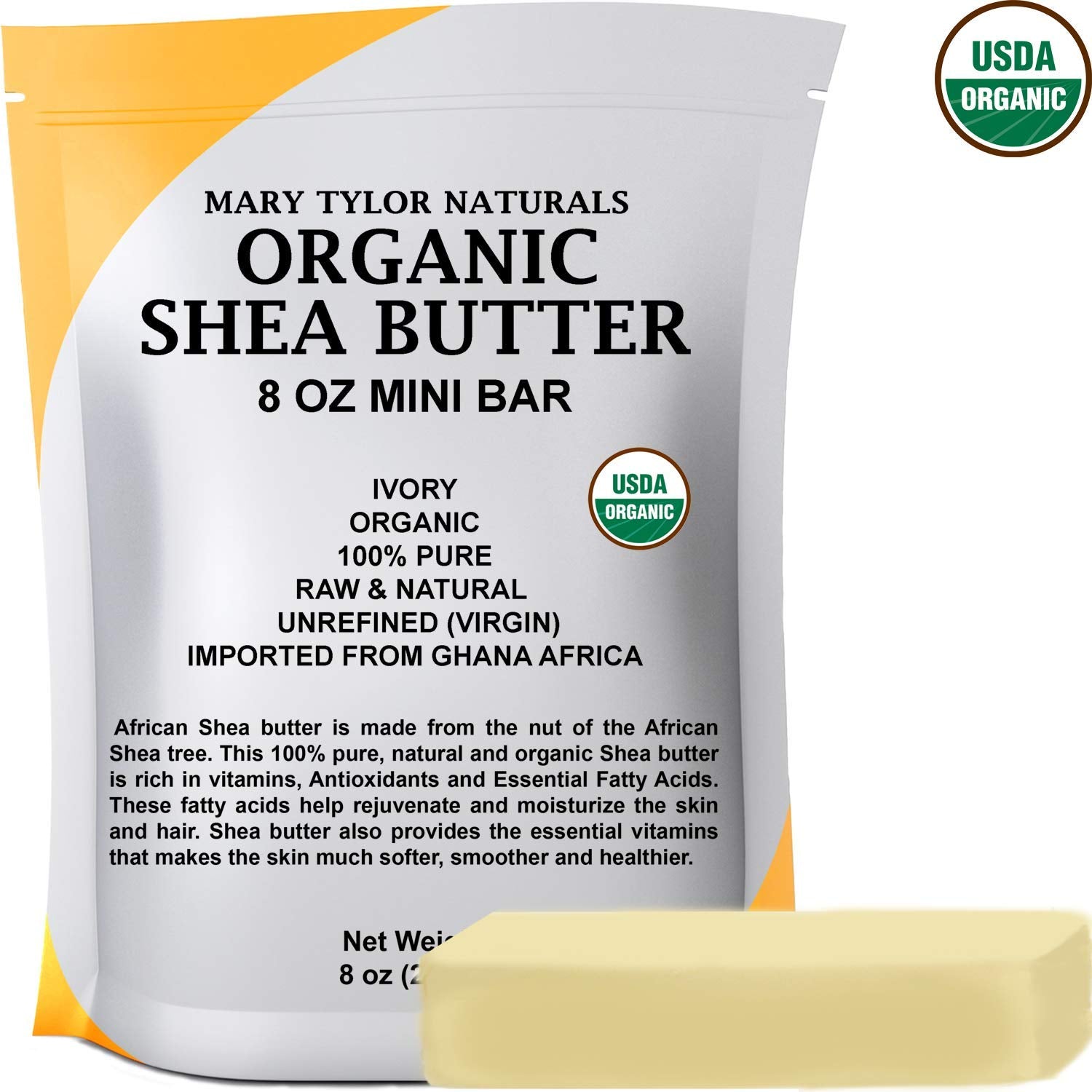 Mary Tylor Naturals Shea Butter Ghana origin block highlighting natural antioxidants