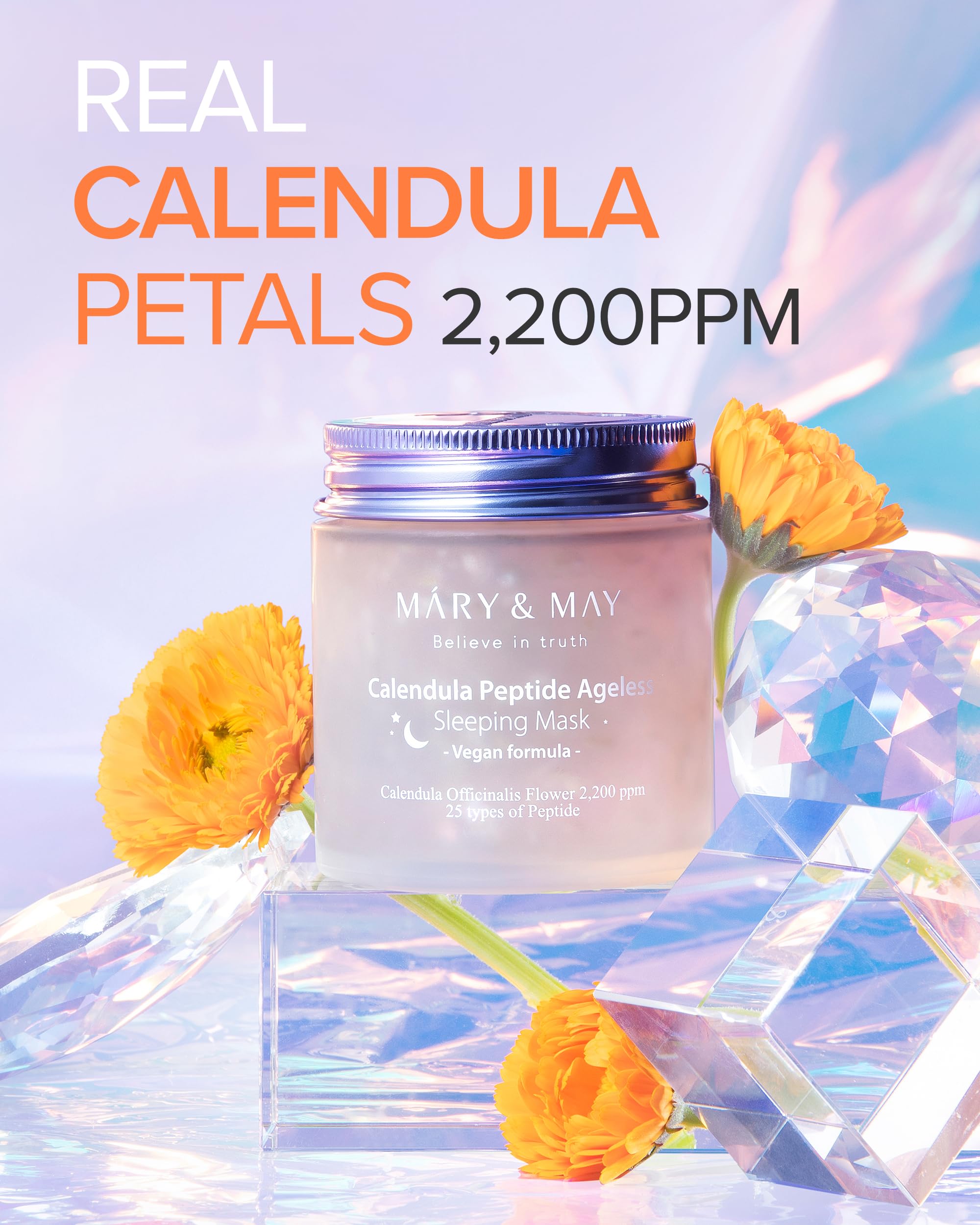 Mary&May calendula petals closeup shows gentle calendula soothing action.