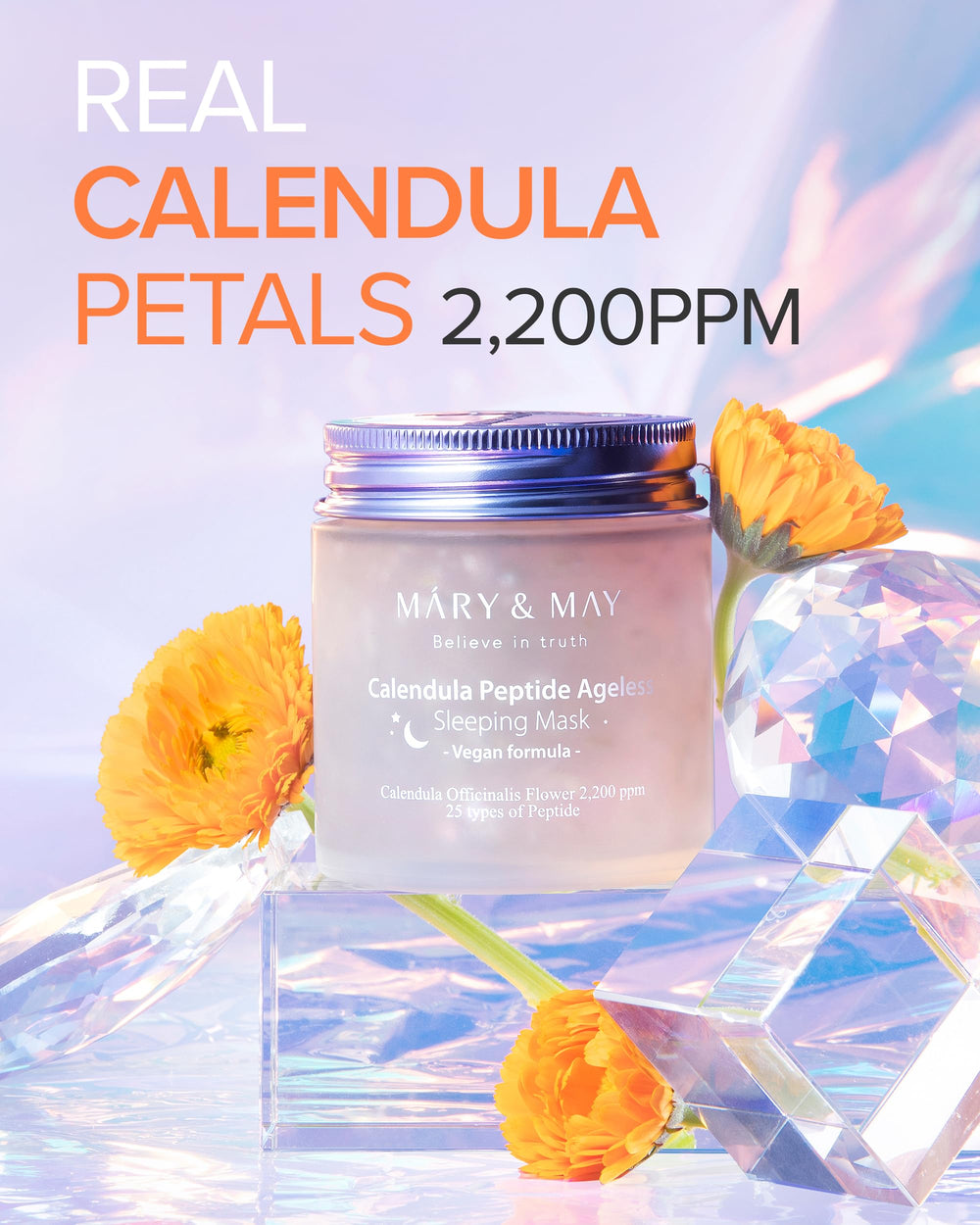 Mary&May calendula petals closeup shows gentle calendula soothing action.