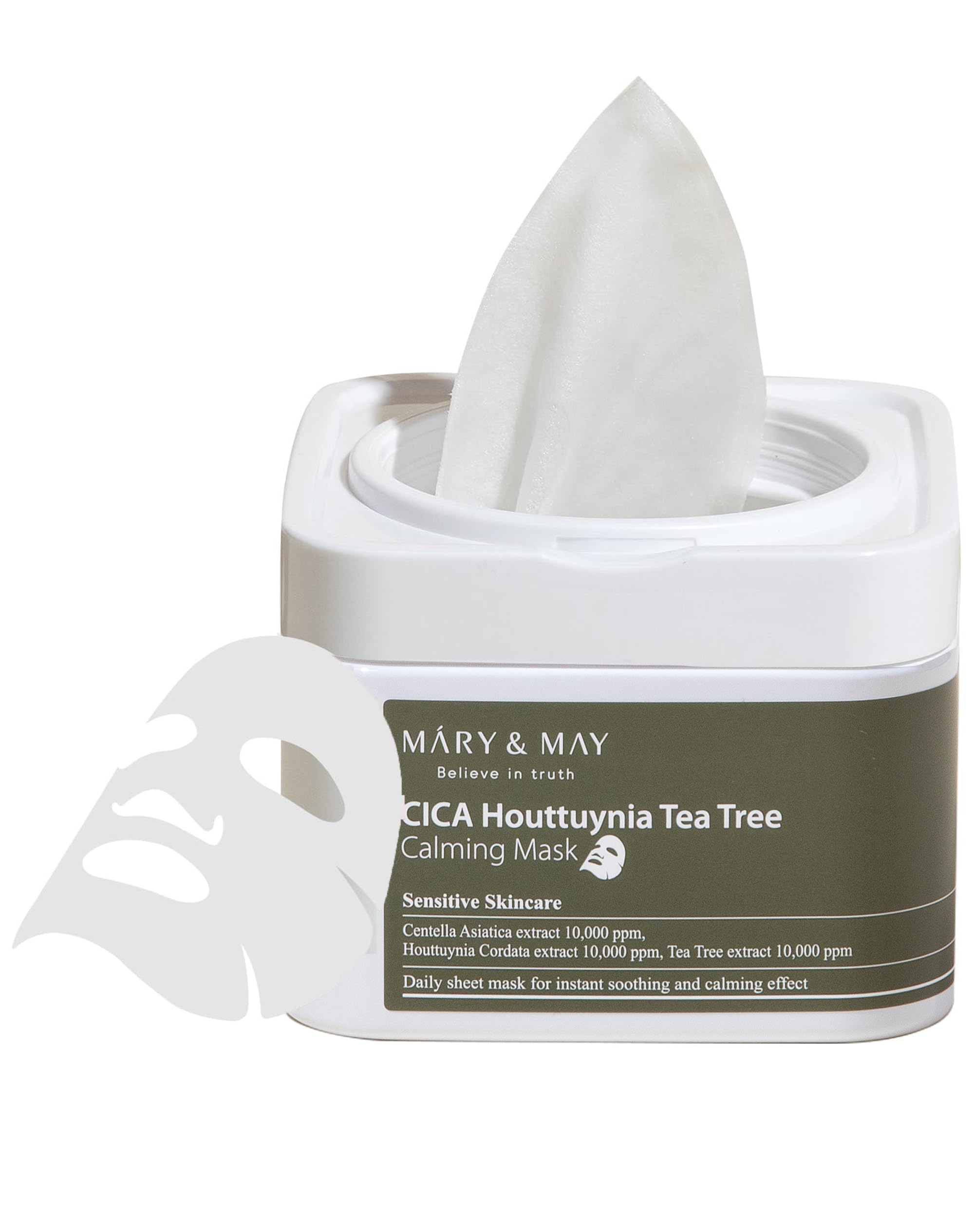 Mary&May CICA mask packaging close-up highlighting eco-friendly design.