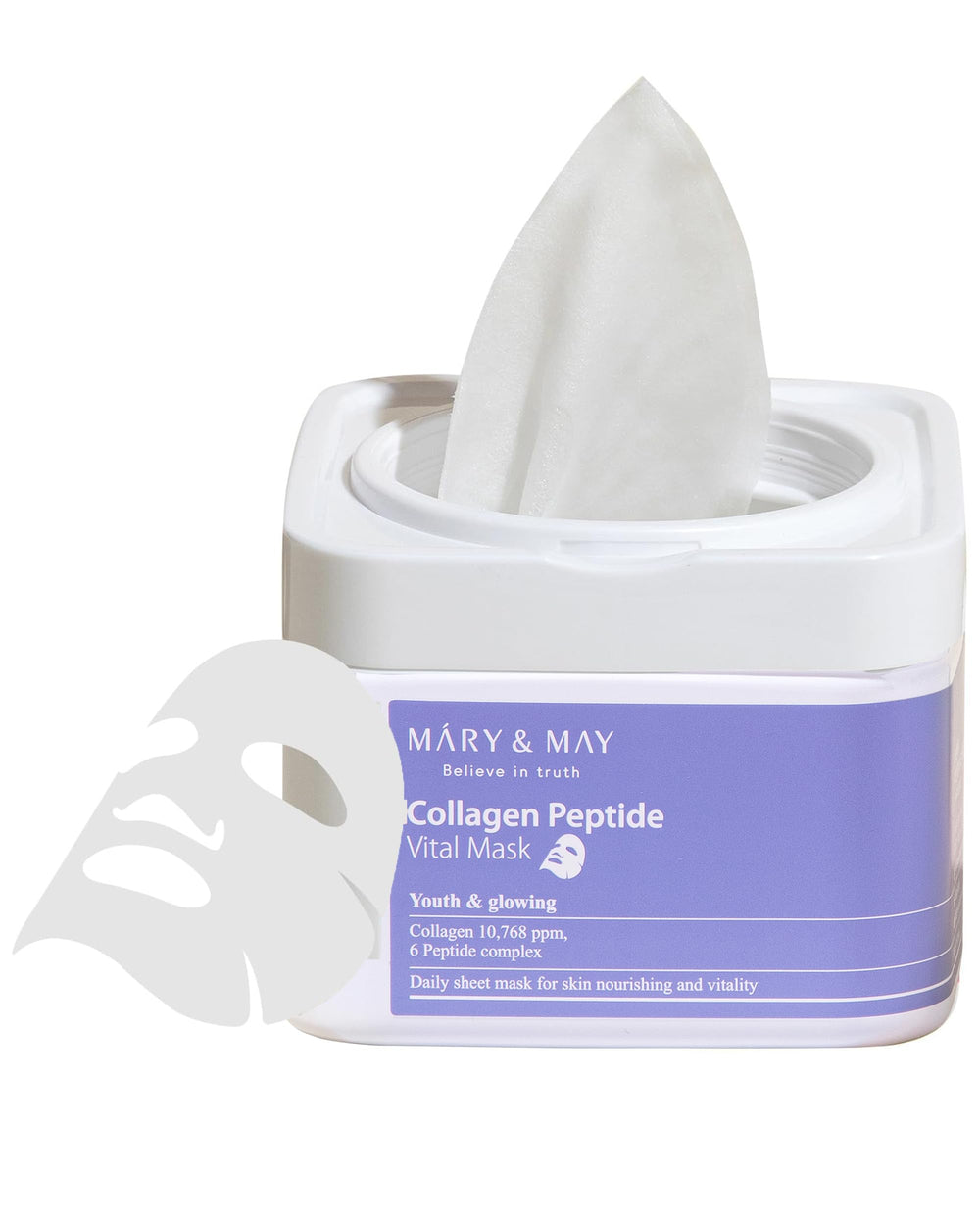 Mary&May Collagen Peptide Vital Mask packaging highlights eco friendly design for sustainable daily skincare