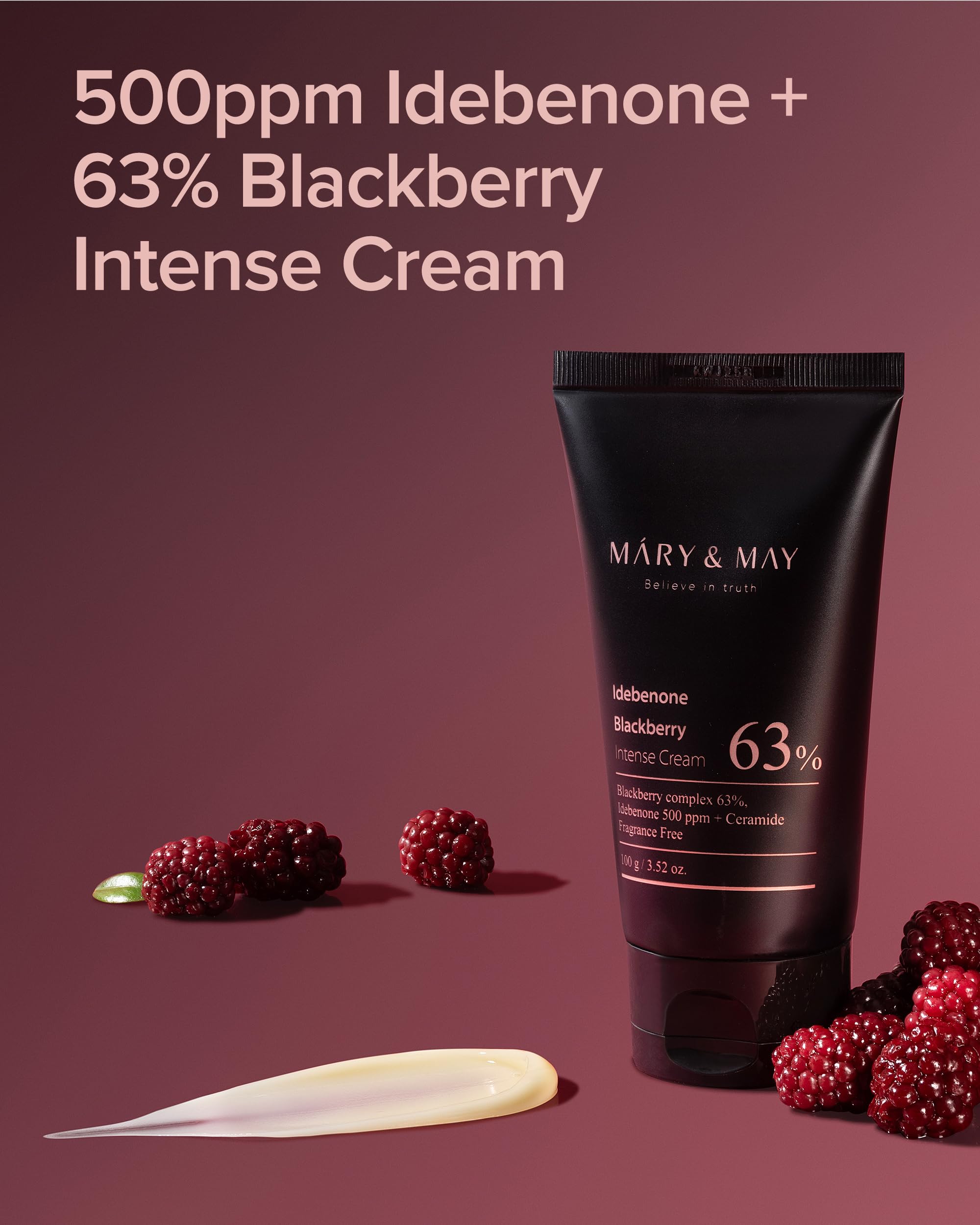 Mary&May Idebenone Blackberry Cream close-up texture showing creamy hydration.