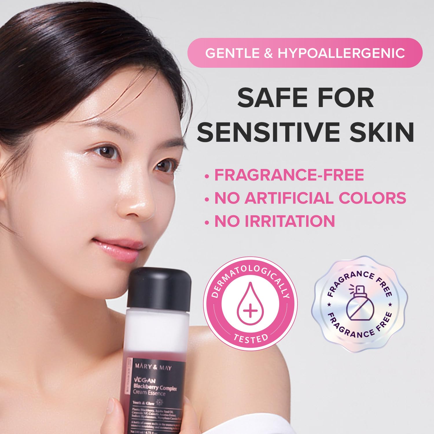 Sunlit Mary&May bottle conveys lightweight, non-greasy hydration