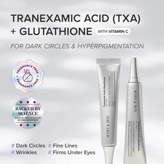 Mary&May TXA eye cream jar close-up reveals creamy texture for gentle hydration.