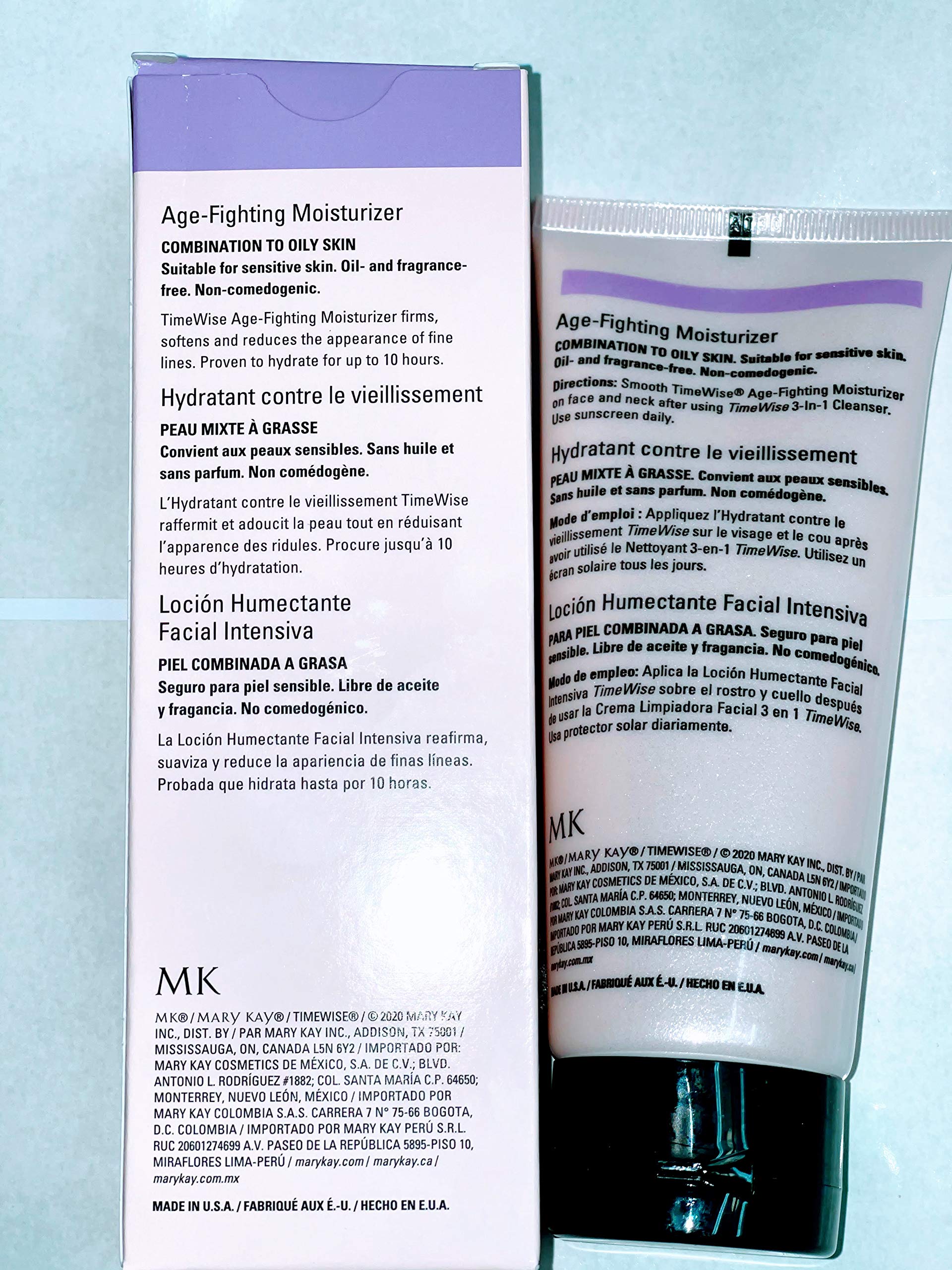Mary Kay TimeWise moisturizer texture swatch shows creamy gel finish for shine control.