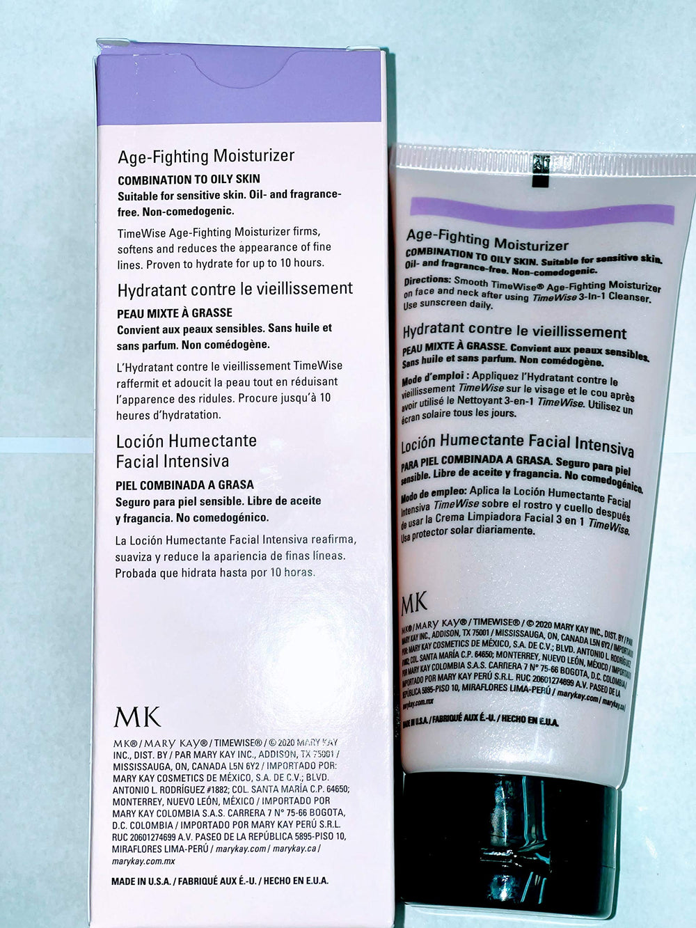 Mary Kay TimeWise moisturizer texture swatch shows creamy gel finish for shine control.
