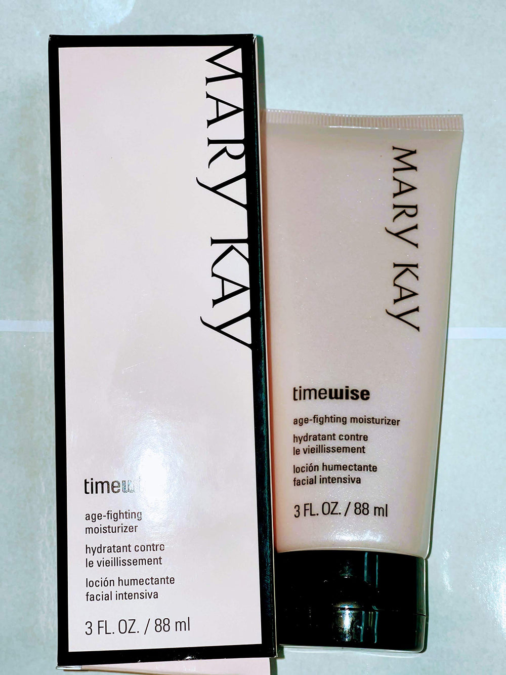 Mary Kay TimeWise moisturizer pump bottle offers lightweight, oil-control hydration for combination skin.