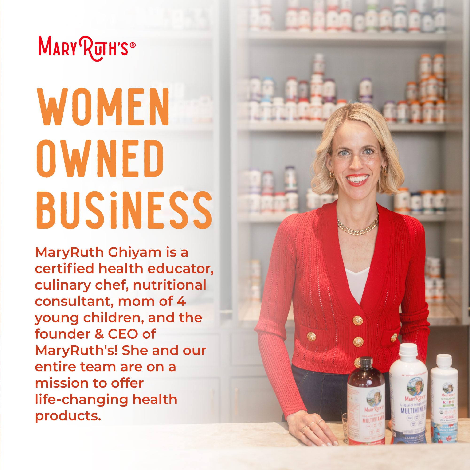 MaryRuth Organics women's-focused bottle suggesting hair growth and skin support.