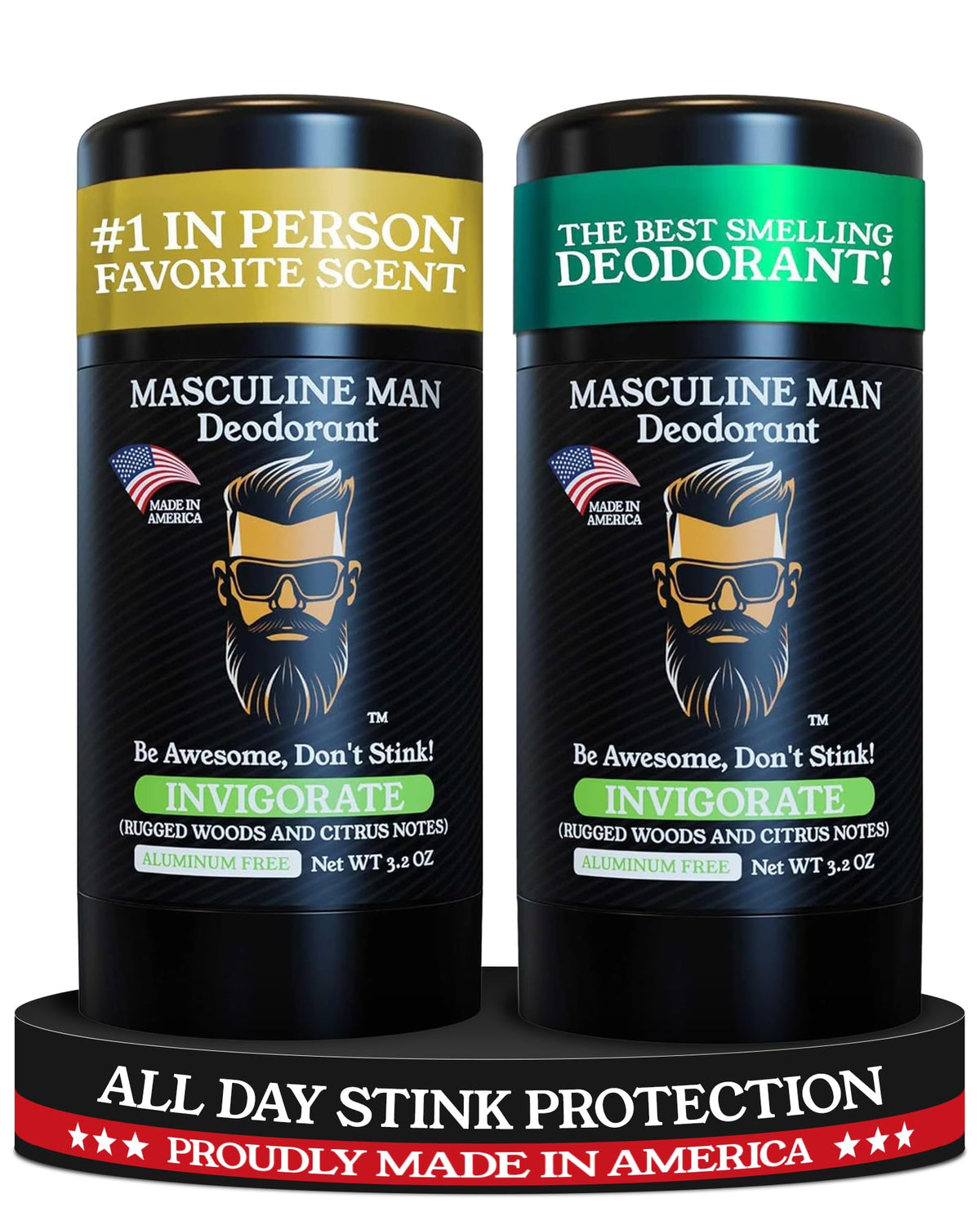 MASCULINE MAN Invigorate deodorant stick with rugged woods aroma for all-day freshness.