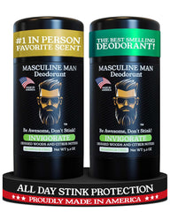 MASCULINE MAN Invigorate deodorant stick with rugged woods aroma for all-day freshness.