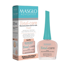 MASGLO Advanced Base bottle closeup shows fast-drying protection for healthier nails.