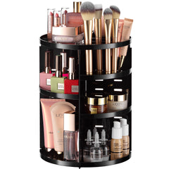Masirs 360-rotating makeup organizer in black offers fast, effortless access to cosmetics.
