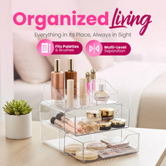 Masirs Clear Makeup Organizer jewelry compartments show designated spots for accessories.