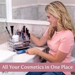 Masirs vanity storage with drawers demonstrates organized beauty setup for small spaces.