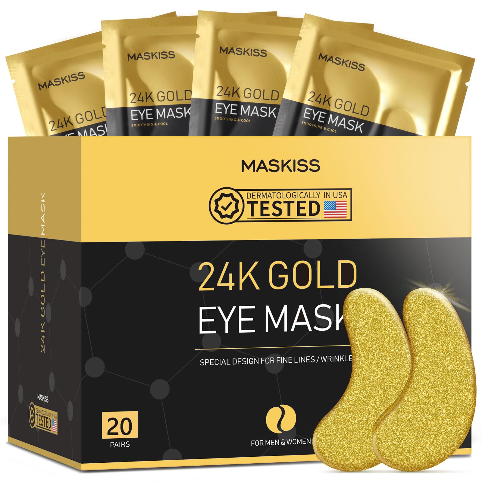 Maskiss 24k gold under-eye patches tray demonstrates luxurious anti-aging care for refreshed under-eye skin