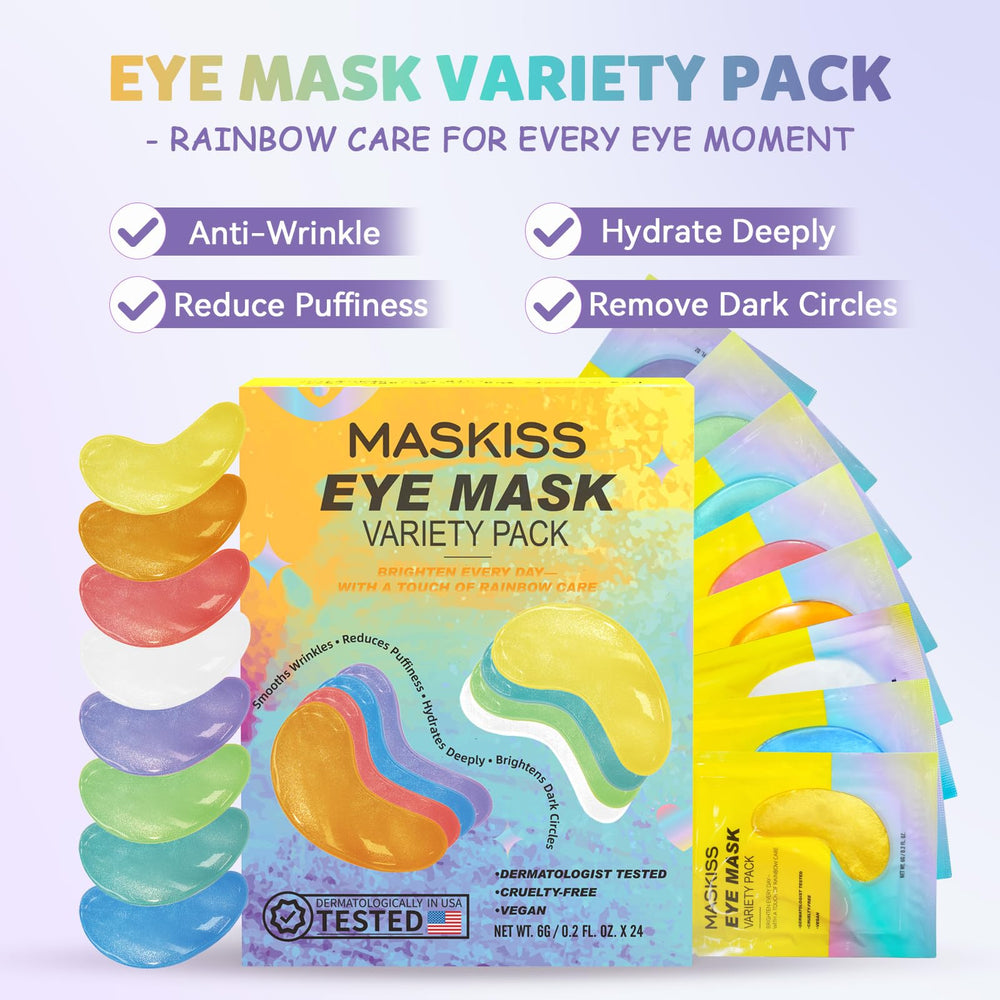 Maskiss color patches closeup highlights brightening ingredients for a refreshed, awake look.