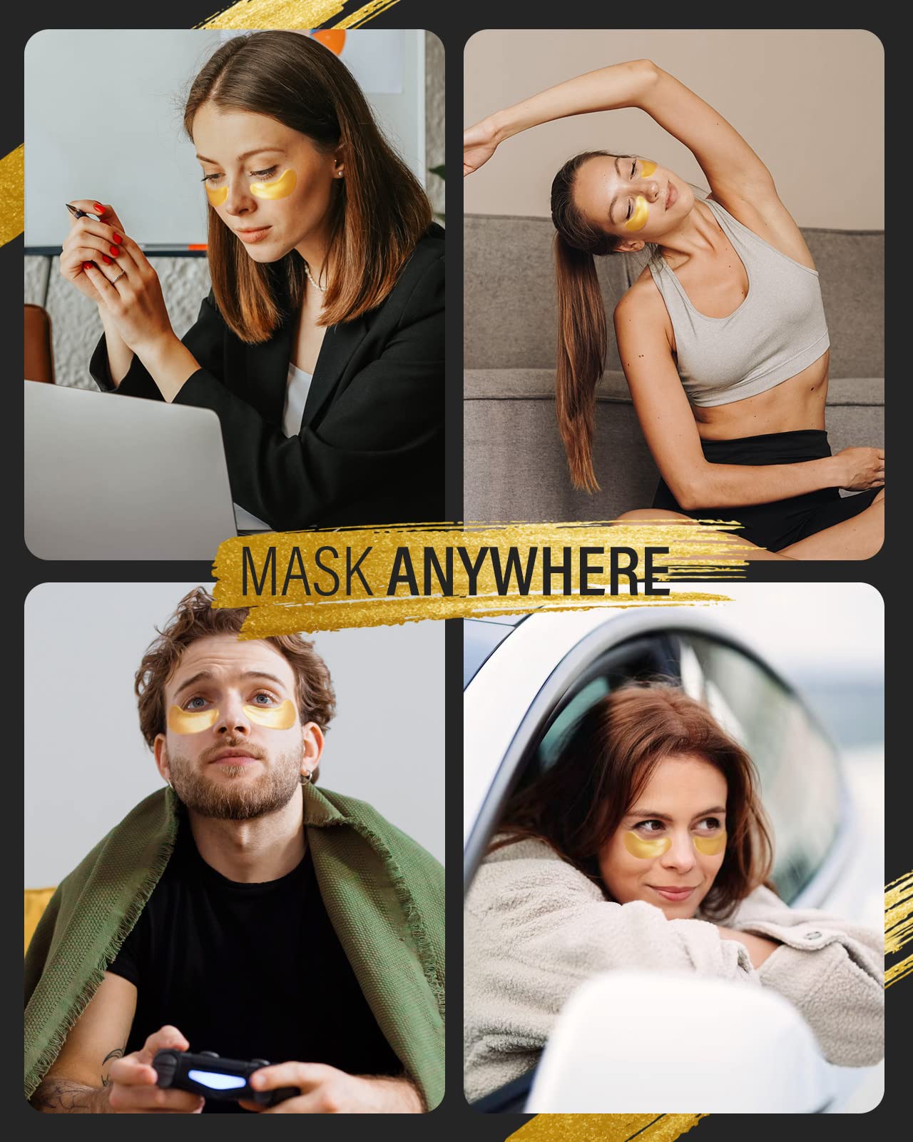Maskiss eye patches with hyaluronic acid in use for deep moisture.