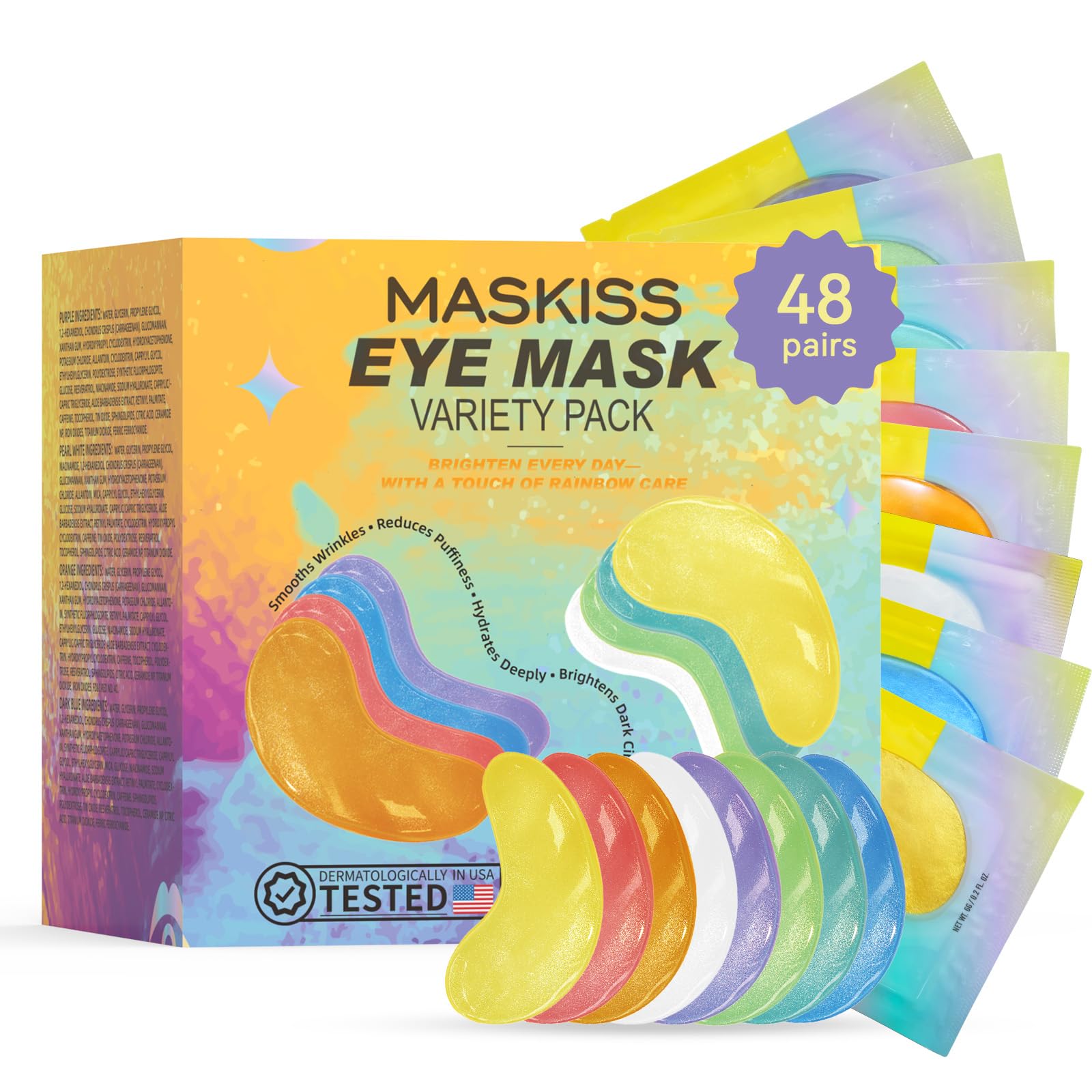 Maskiss Under Eye Patches 8-color pack offers varied care for tired eyes and gentle brightening.