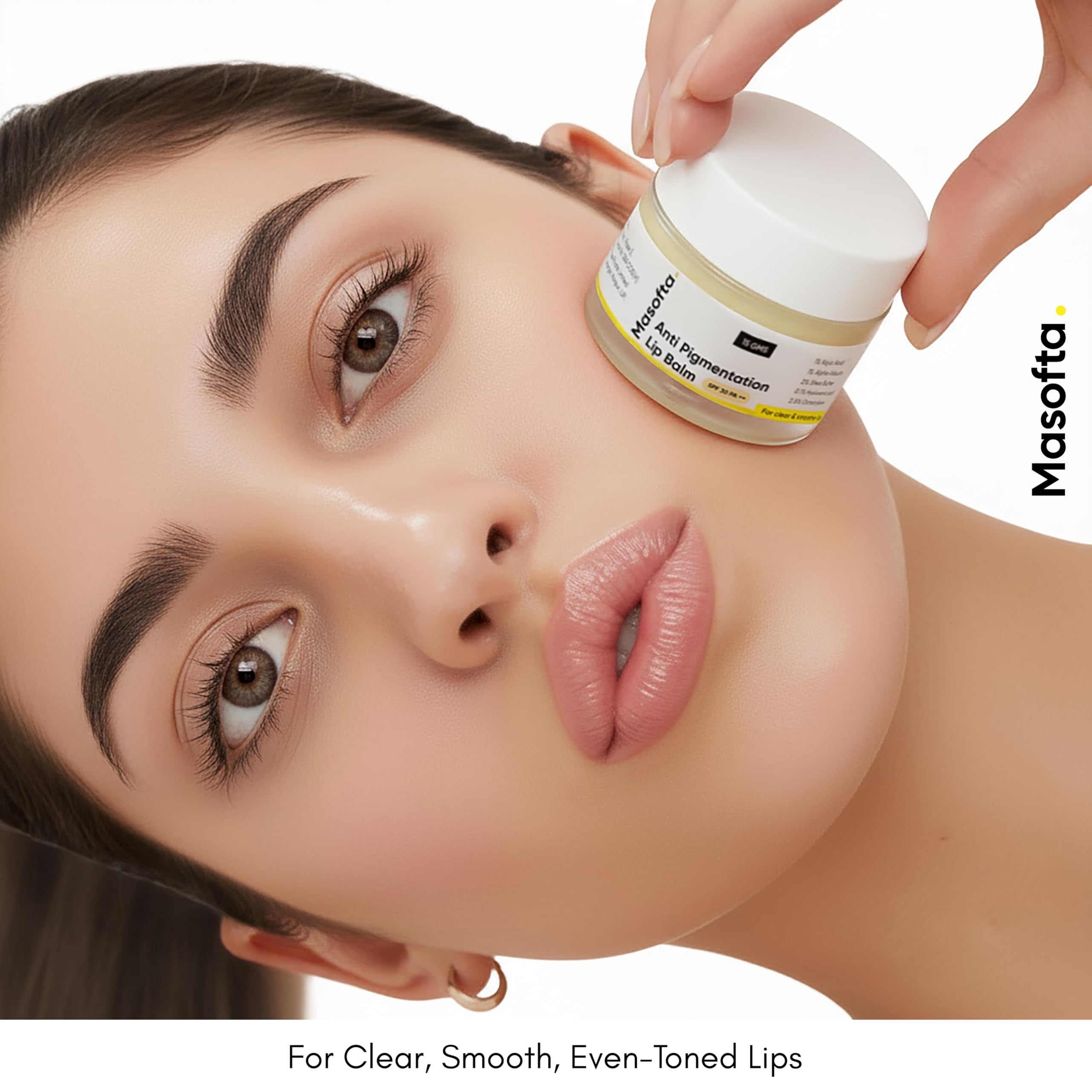 Masofta lip balm texture-swatch reveals creamy, easy-apply formula.