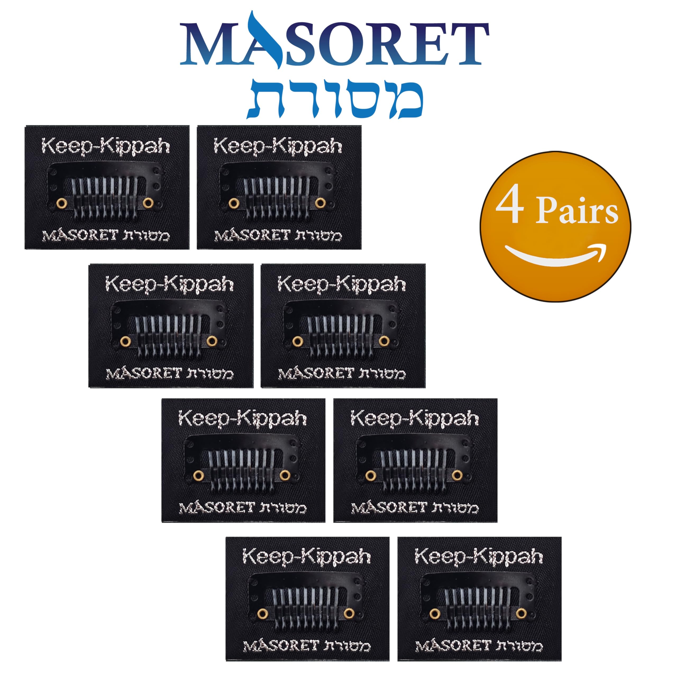 Masoret Keep-Kippah Clip Set close-up highlights strong 3M tape for secure wear