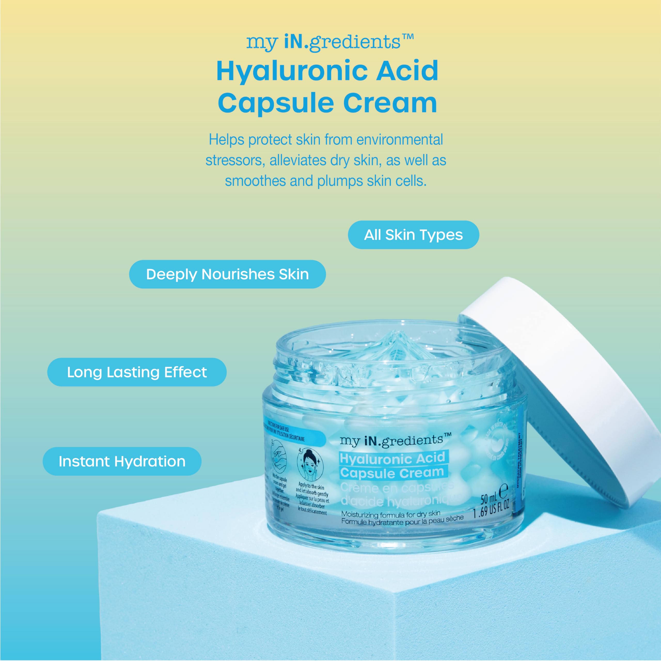 masque BAR hyaluronic acid capsule cream texture close-up highlights plumping moisture