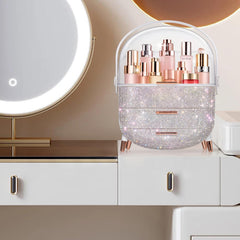 MASSY egg shape makeup box bottom drawers store lipsticks and brushes for tidy routines.