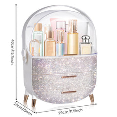 MASSY egg shape makeup box clear lid allows quick visibility of products and contents.