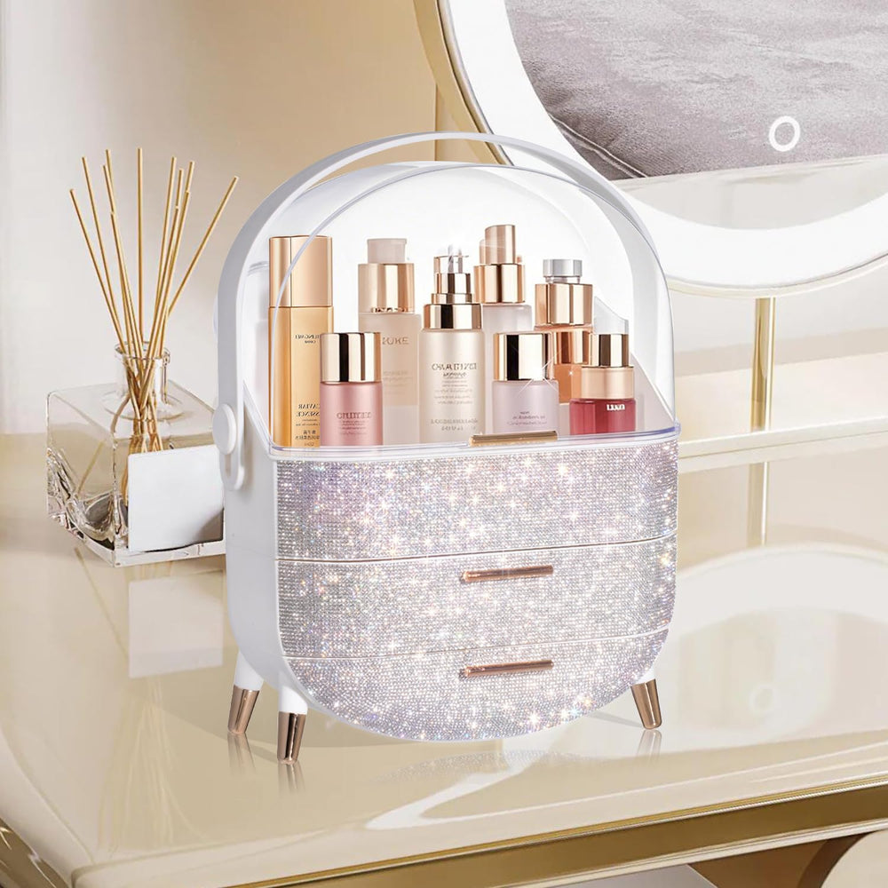 MASSY egg shape makeup box rounded golden legs provide sturdy support and stylish flair.