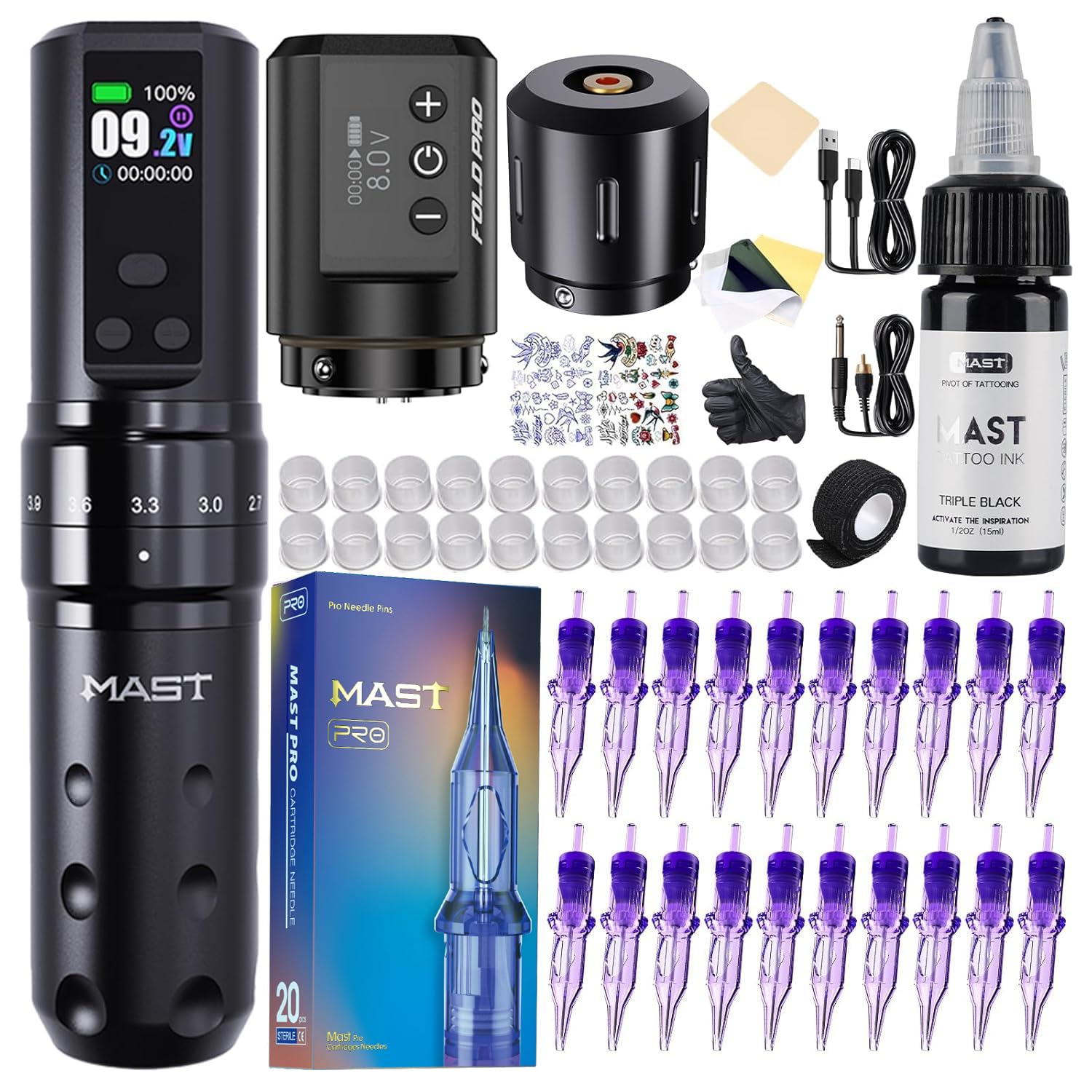 MAST TATTOO Fold2 Pro cordless tattoo gun enables precise line work.