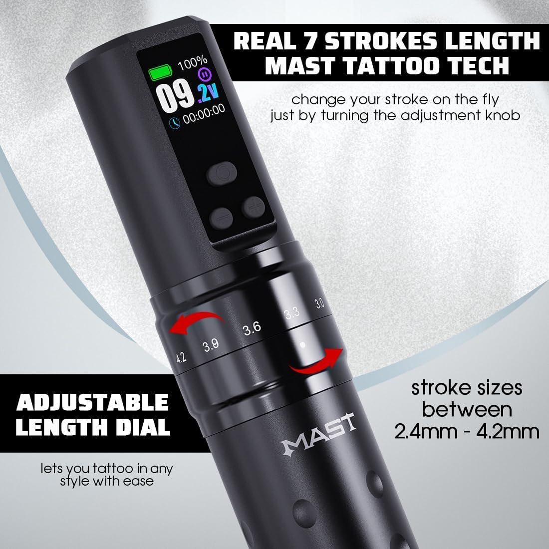 MAST TATTOO Fold2 Pro OLED battery display keeps power status visible.