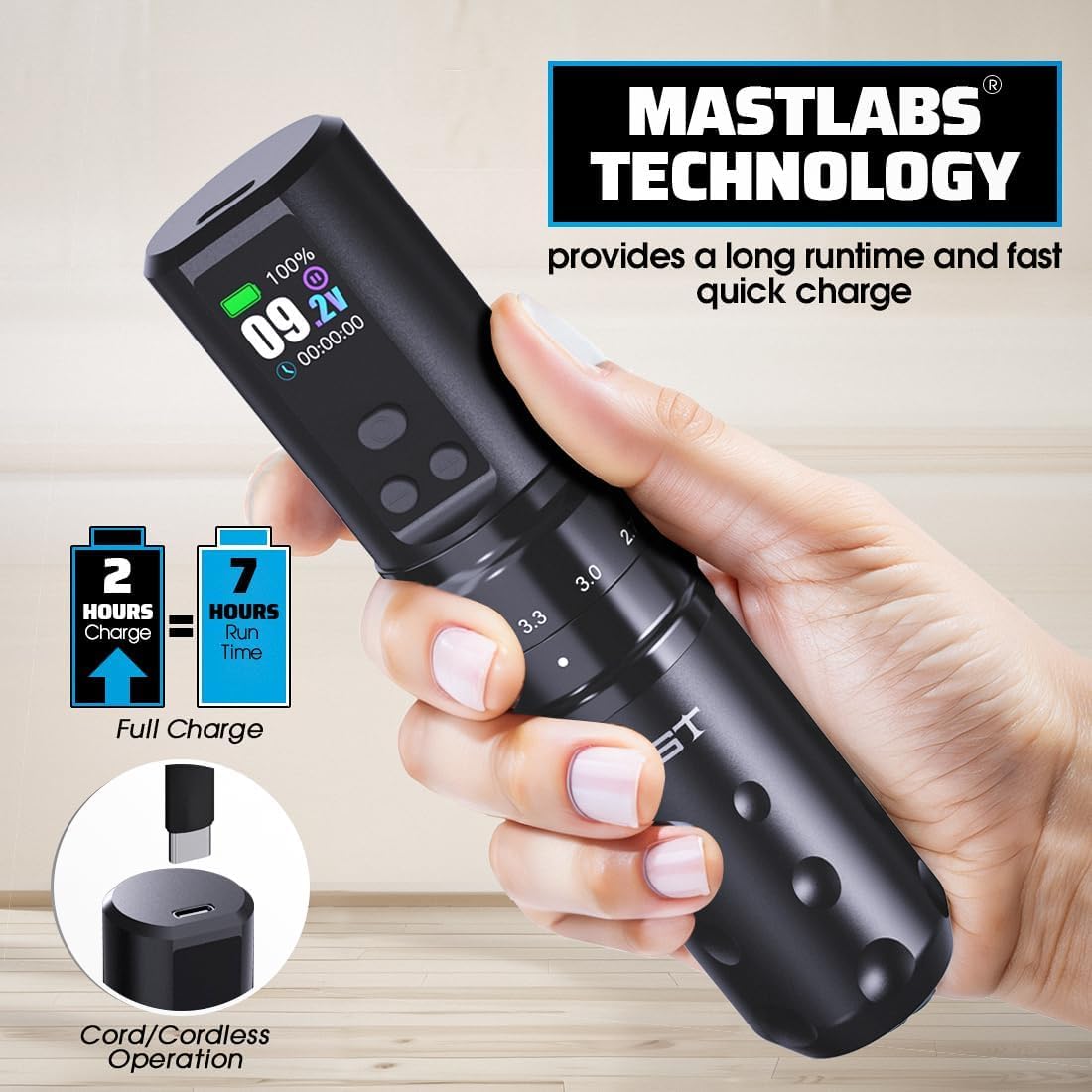 MAST TATTOO Fold2 Pro seven stroke lengths for versatile shading.