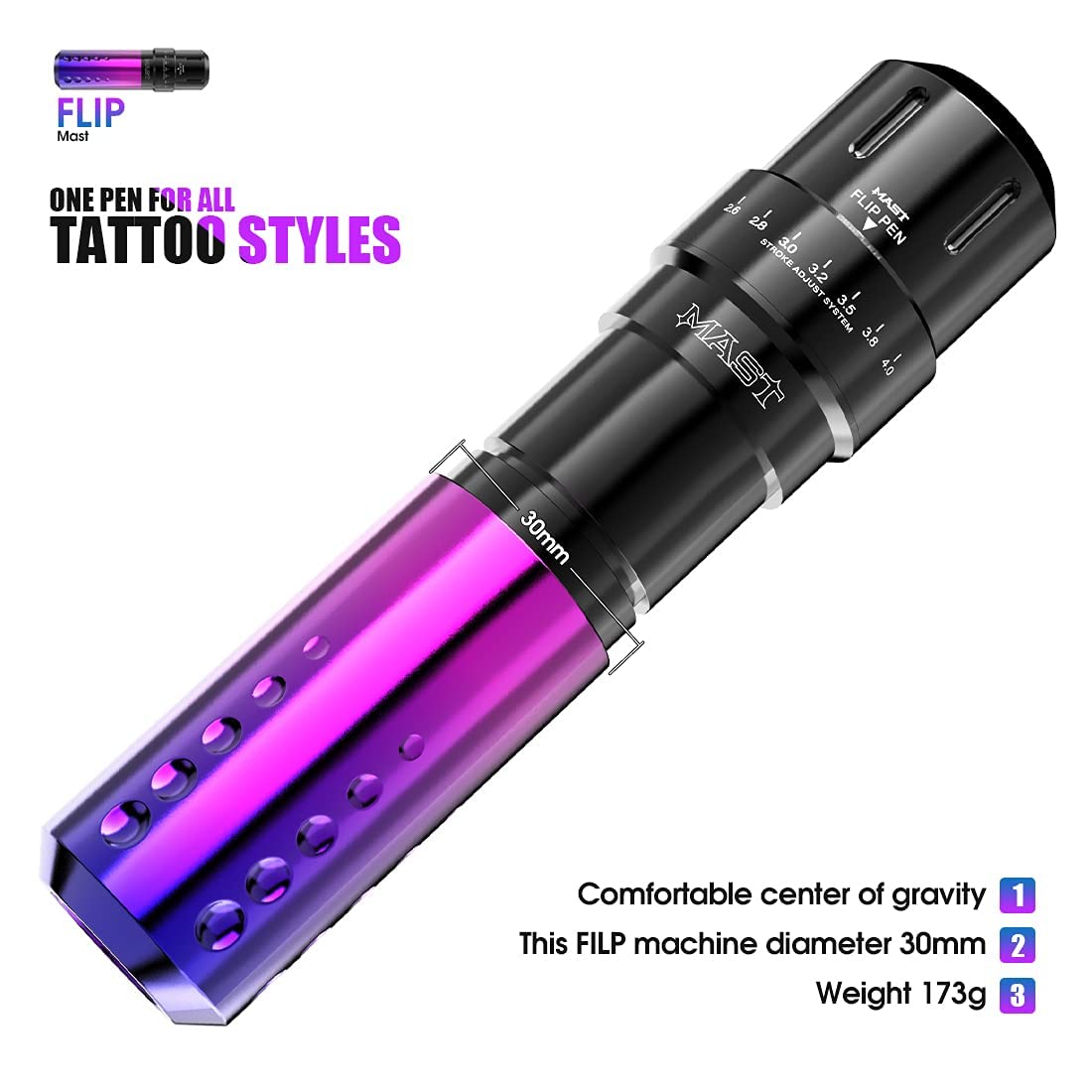 MAST TATTOO Mast Flip 1300mAh battery pack enables longer sessions