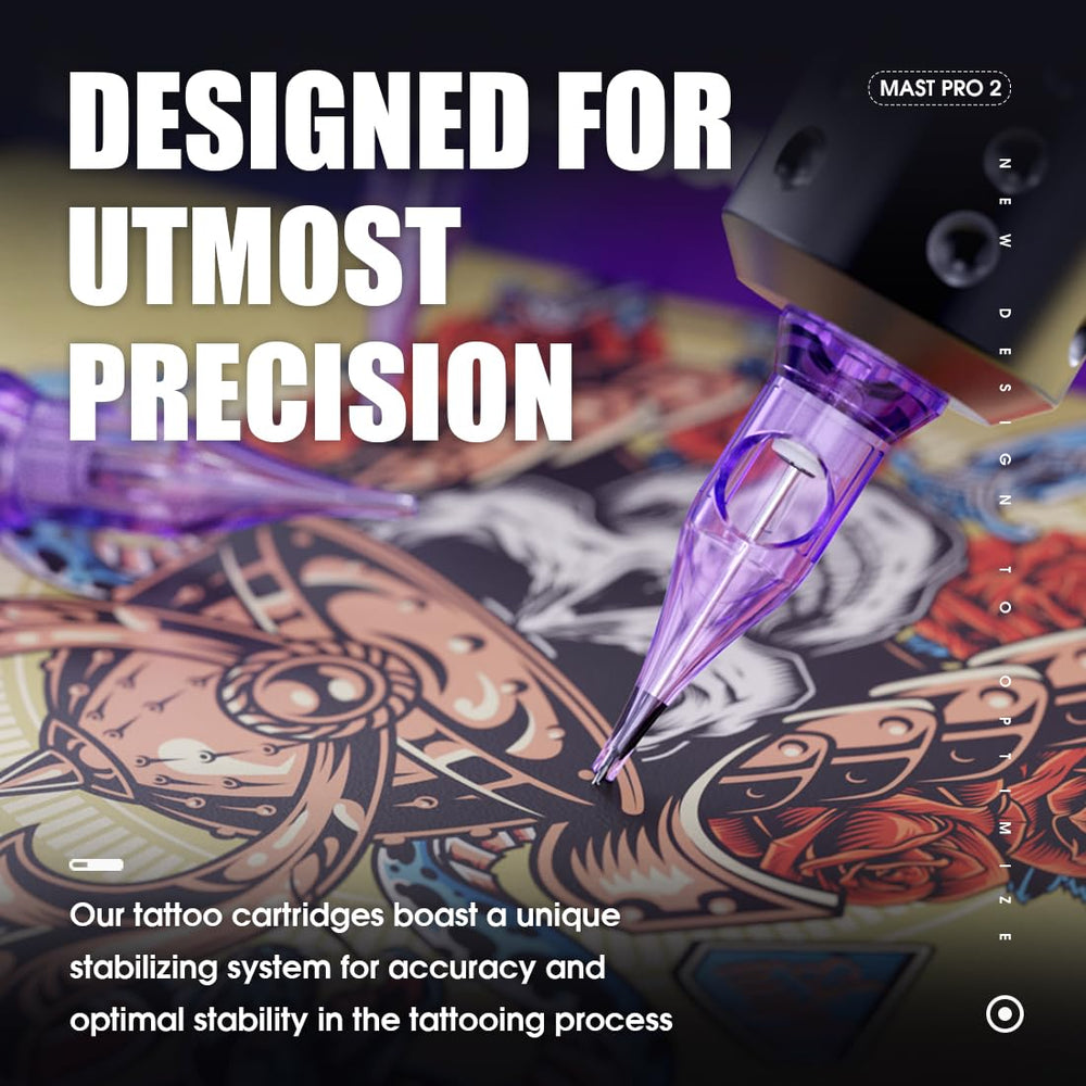 MAST TATTOO Pro2 razor-sharp needles closeup emphasizes clean penetration.