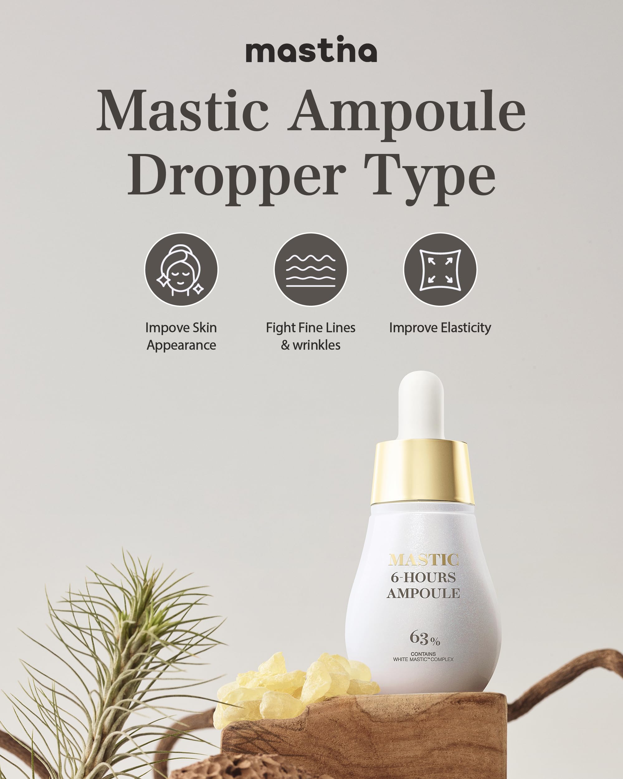 Mastina White Mastic Complex 63% boosts formula for skin tone balance.
