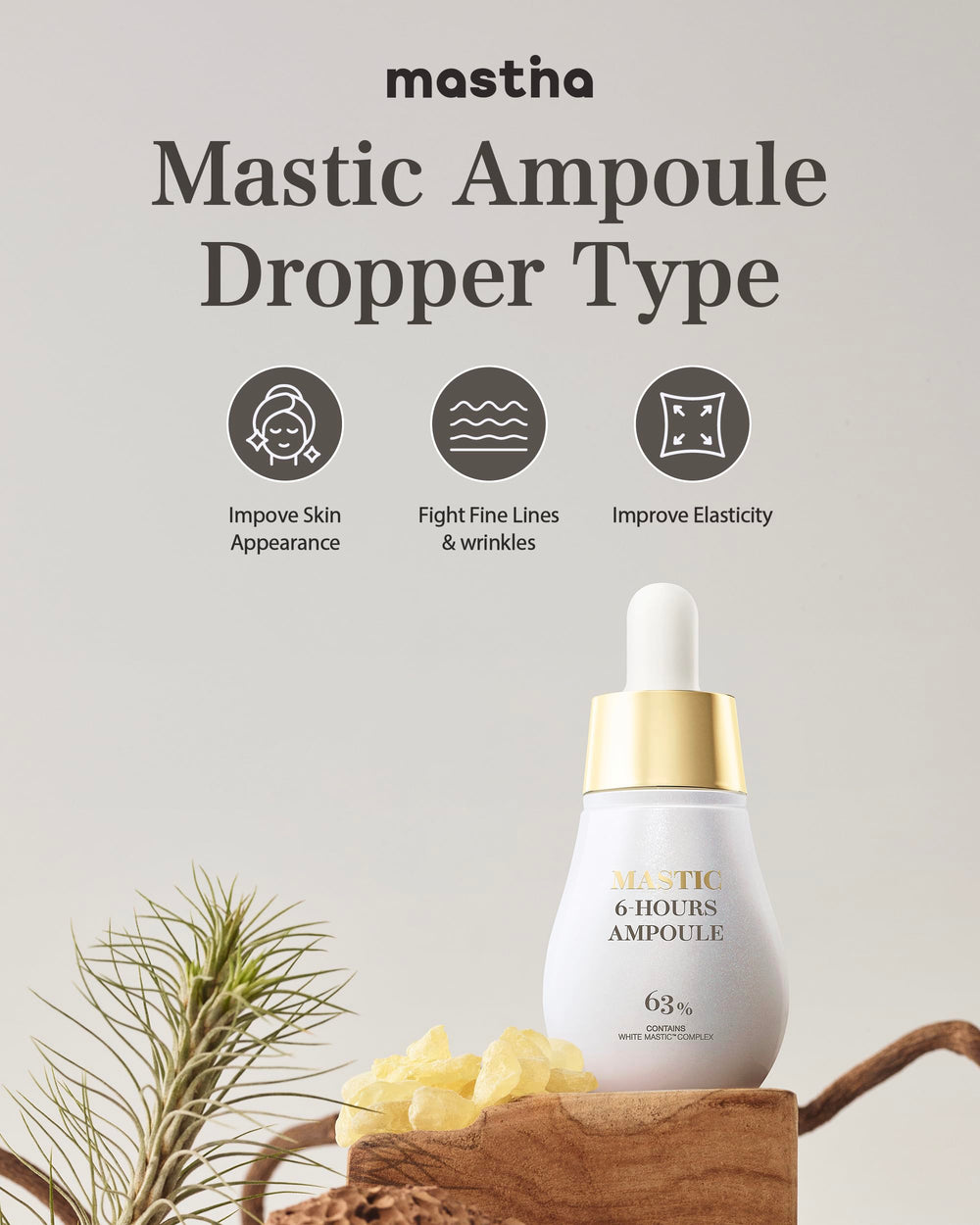 Mastina White Mastic Complex 63% boosts formula for skin tone balance.