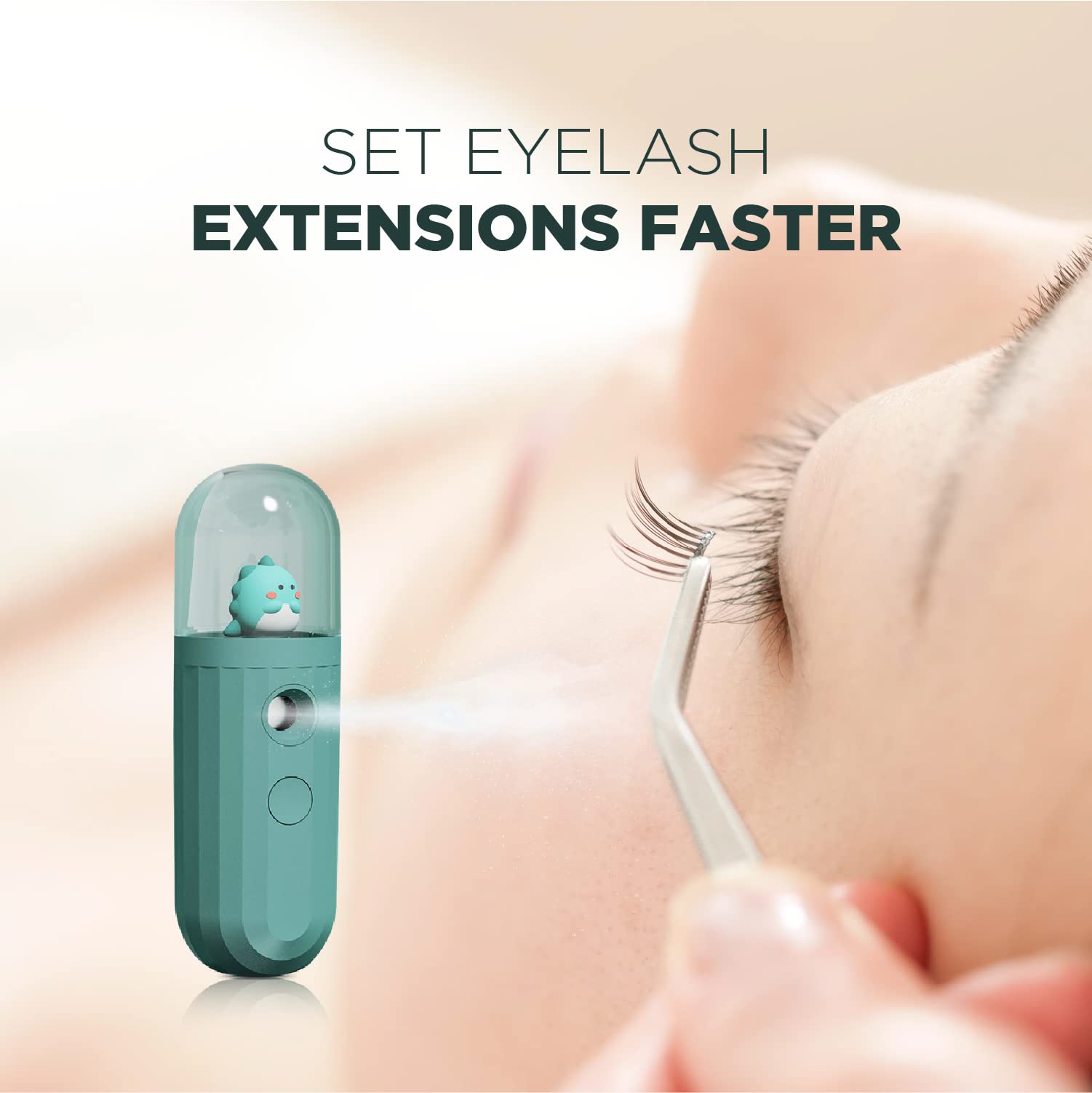 Mate2GO Eyelash Nebulizer ultra-fine mist reduces adhesive irritation.