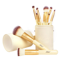 Matto makeup brush set 10-piece with golden finish for flawless foundation and powder application.