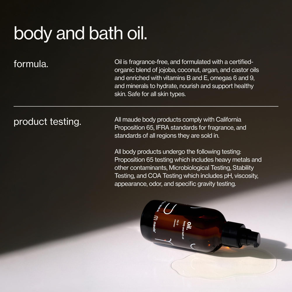 Maude Oil No. 0 after-shower-glow captures moisture sealing for lasting softness.