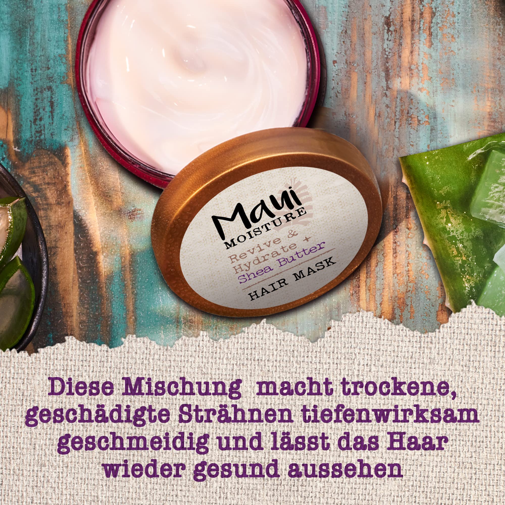 Maui Moisture Aloe Vera Juice Infused Mask provides soothing hydration for stressed strands.