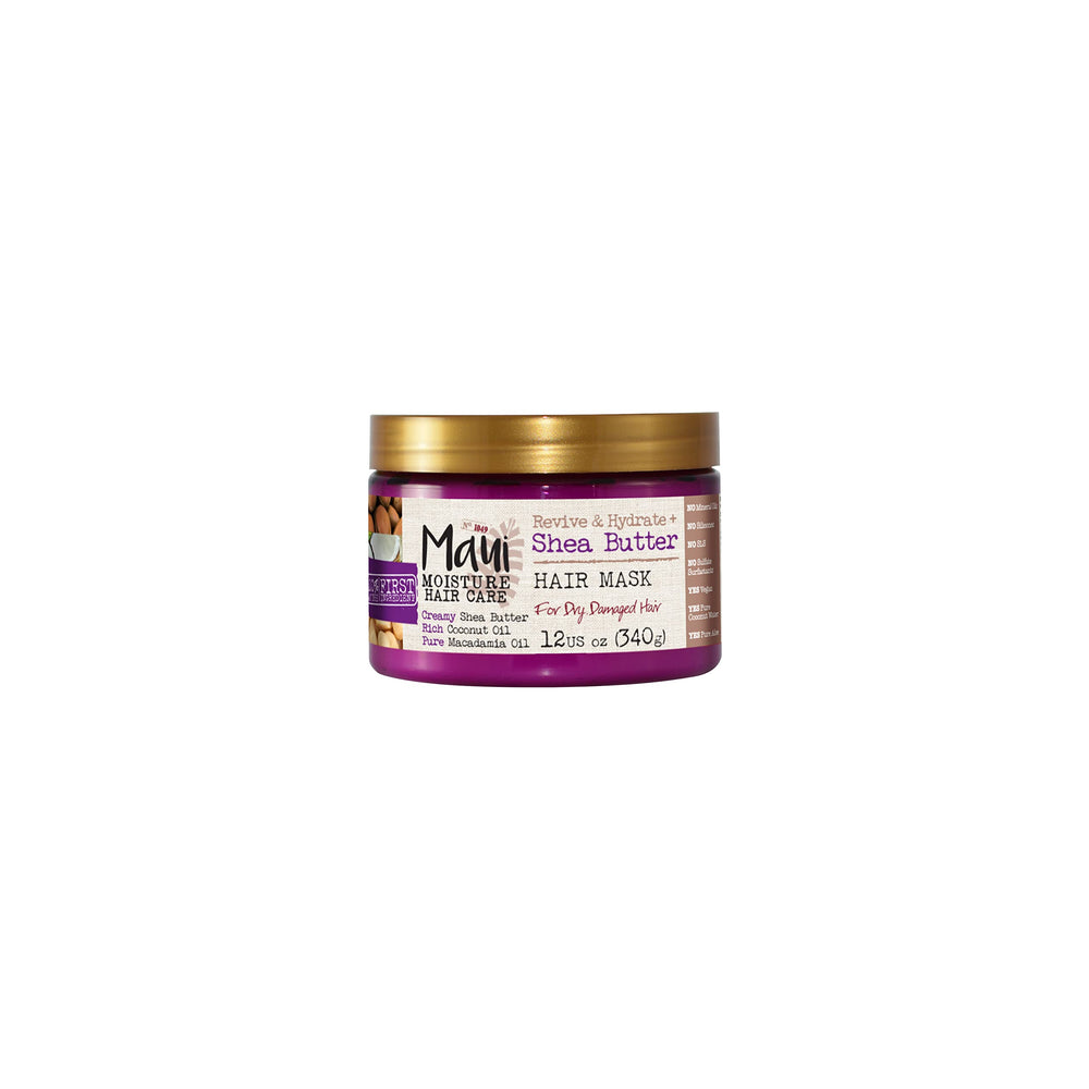 Maui Moisture Shea Butter Hair Mask Jar delivers rich conditioning for dry, damaged hair.