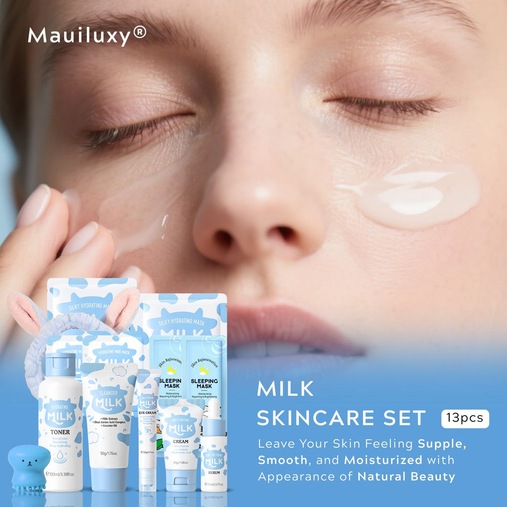 Mauiluxy milk skin care 3-step routine illustration highlights beginner-friendly steps