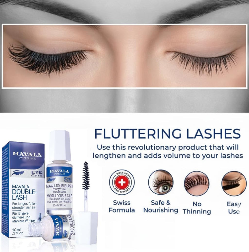 MAVALA Double Lash eyebrow-enhancement demonstrates fuller-looking brows with nightly application