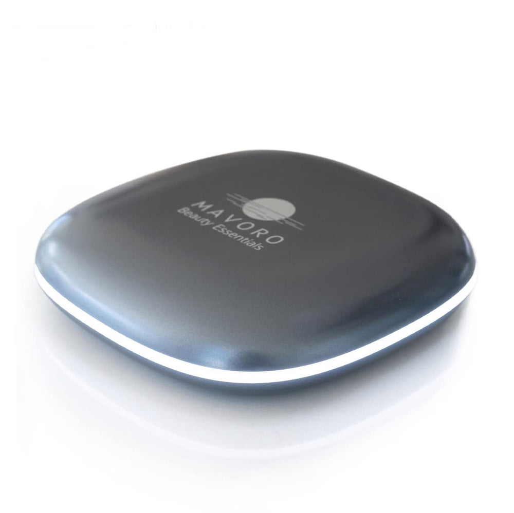 Mavoro LED travel mirror front close-up showcases compact design for on-the-go makeup.
