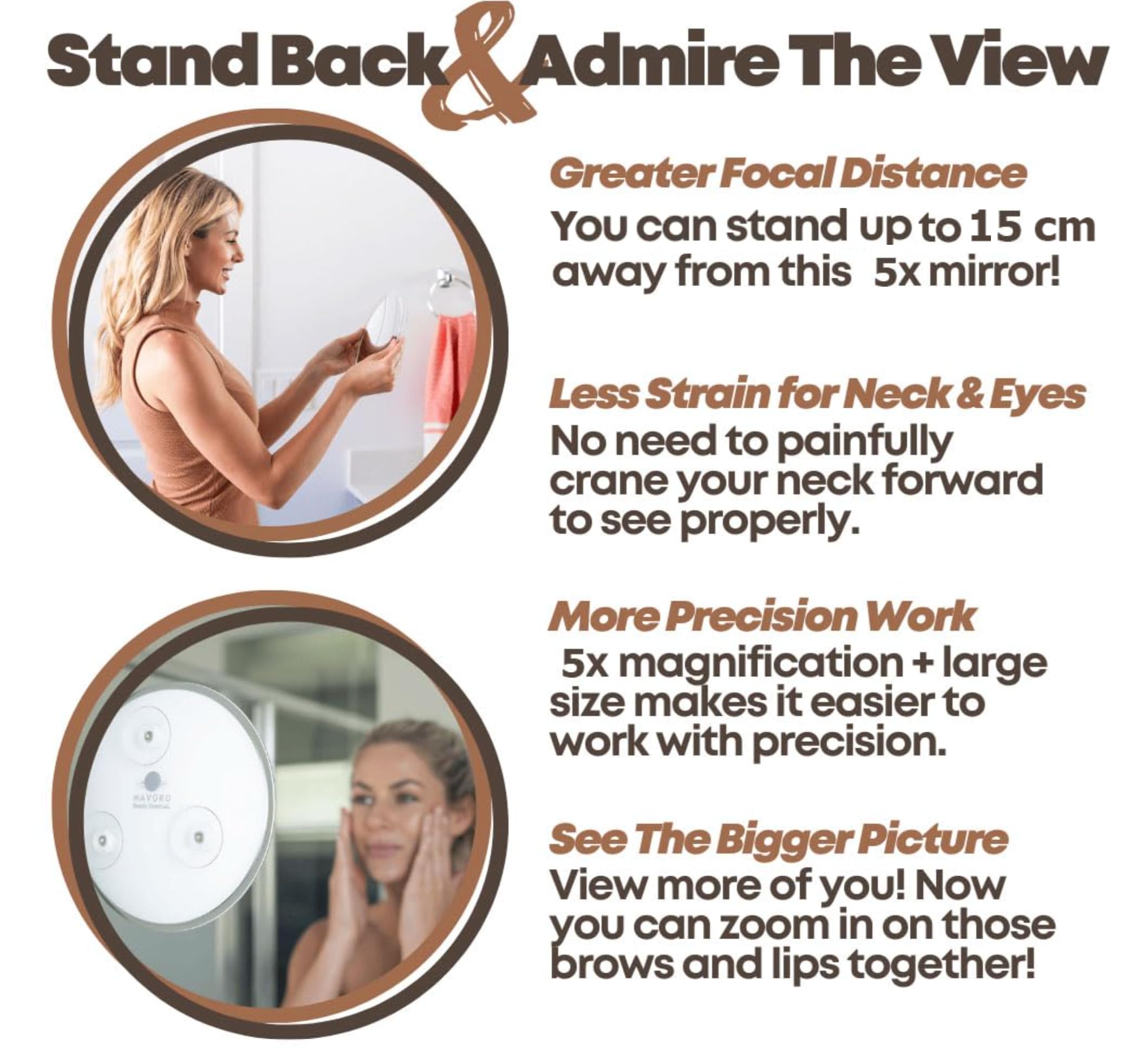 Mavoro travel-friendly magnifying mirror fits in luggage for on-the-go touch-ups.