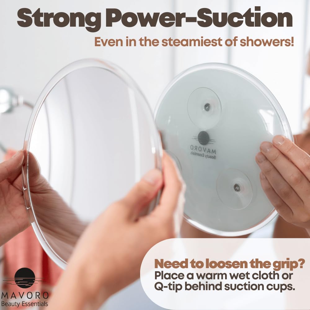 Mavoro waterproof bathroom mirror withstands steamy showers for quick makeup checks.