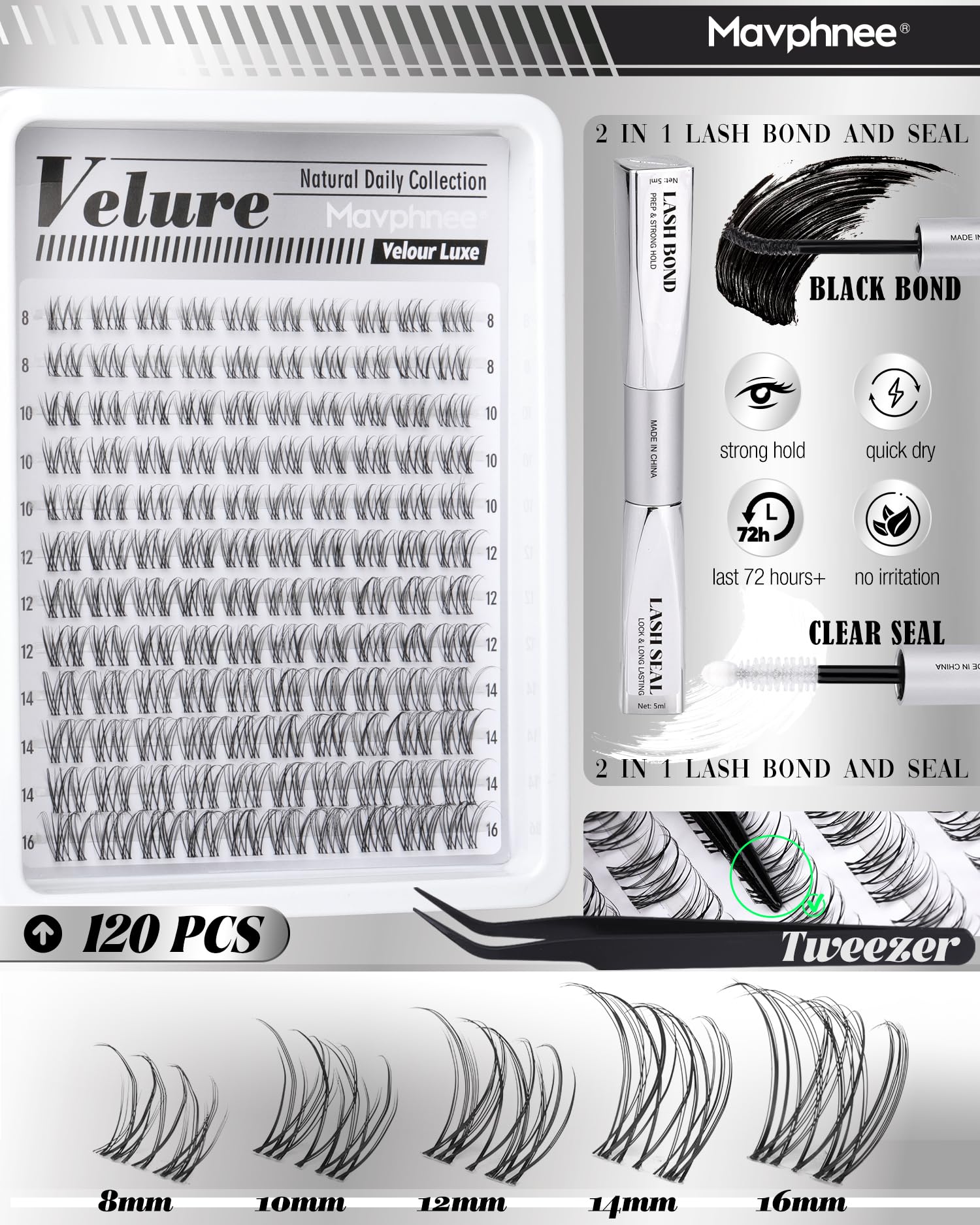 Mavphnee 120 pcs natural lash clusters for versatile, customizable looks